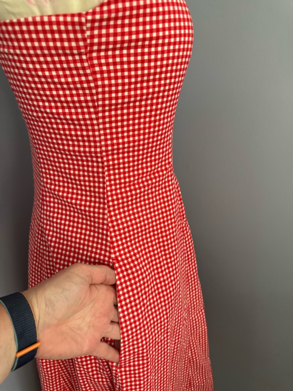 Abercrombie & Fitch Red Gingham Strapless Midi Dress - Picture 3 of 10